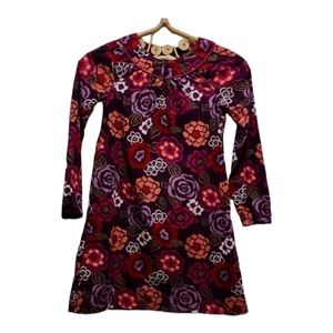 Lands End kids purple corduroy dress with pink red floral print size 8